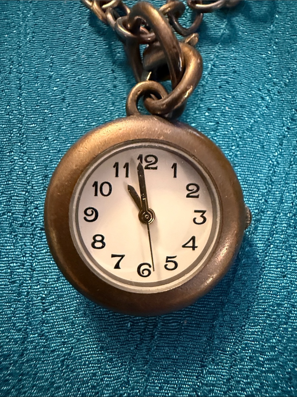 Antique Brass Pocket Watch Pendant - White Dial